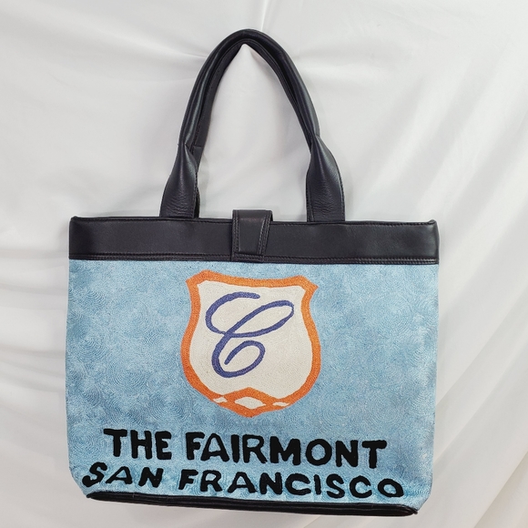 The Fairmont San Fransisco Hand Made in Kashmir Blue Tote Bag Purse - Picture 5 of 13